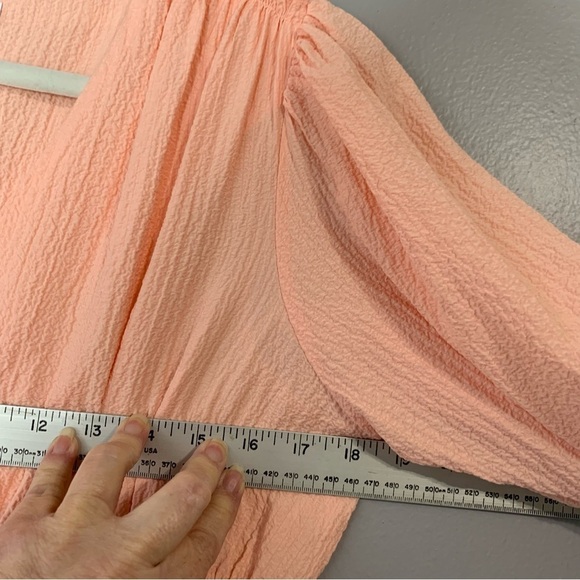 Calvin Klein light peach seersucker v-neck long sleeve midi dress. EUC Size 10 - Picture 5 of 9